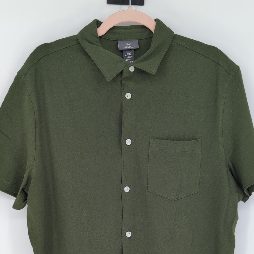 H&M Polo Collar Knit Shirt Green XL tennis prep Business casual preppy classic - Picture 3 of 5